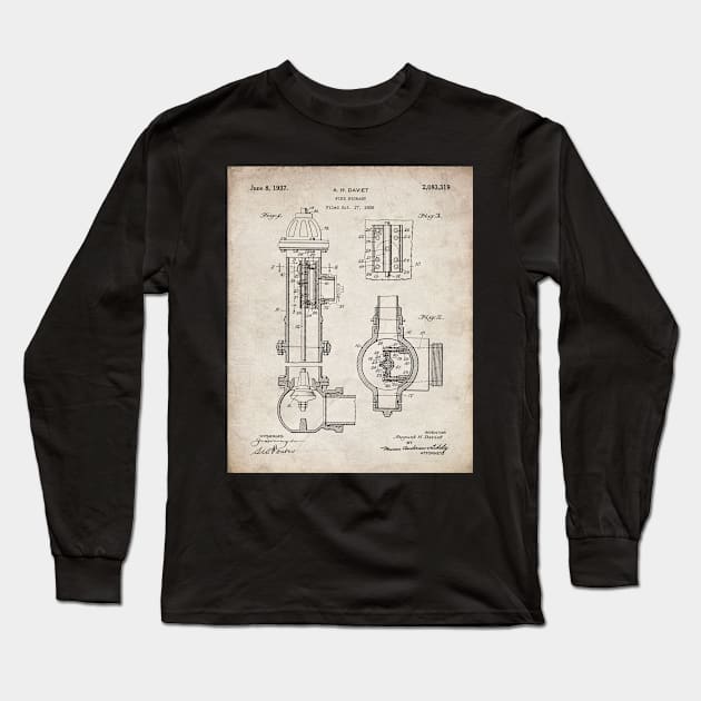 Fire Hydrant Patent - Fireman Fire House Art - Antique Long Sleeve T-Shirt by patentpress